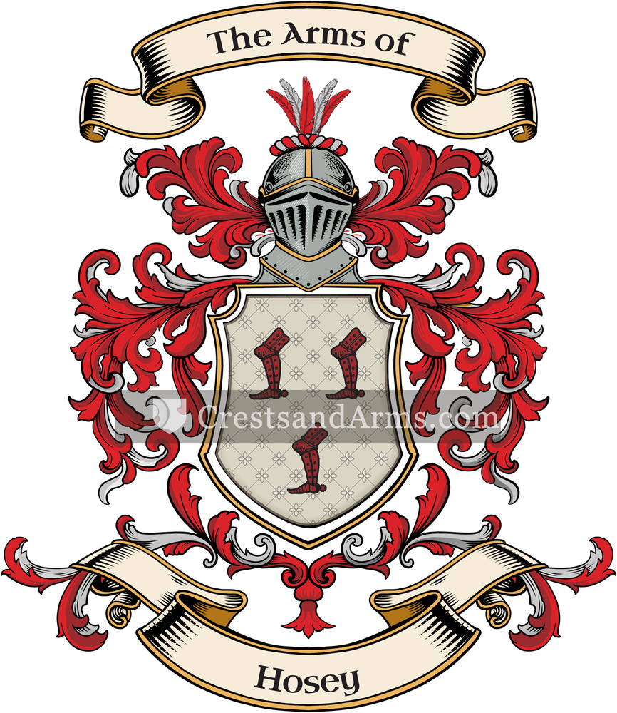 The Hosey coat of arms, drawn from the recorded blazon