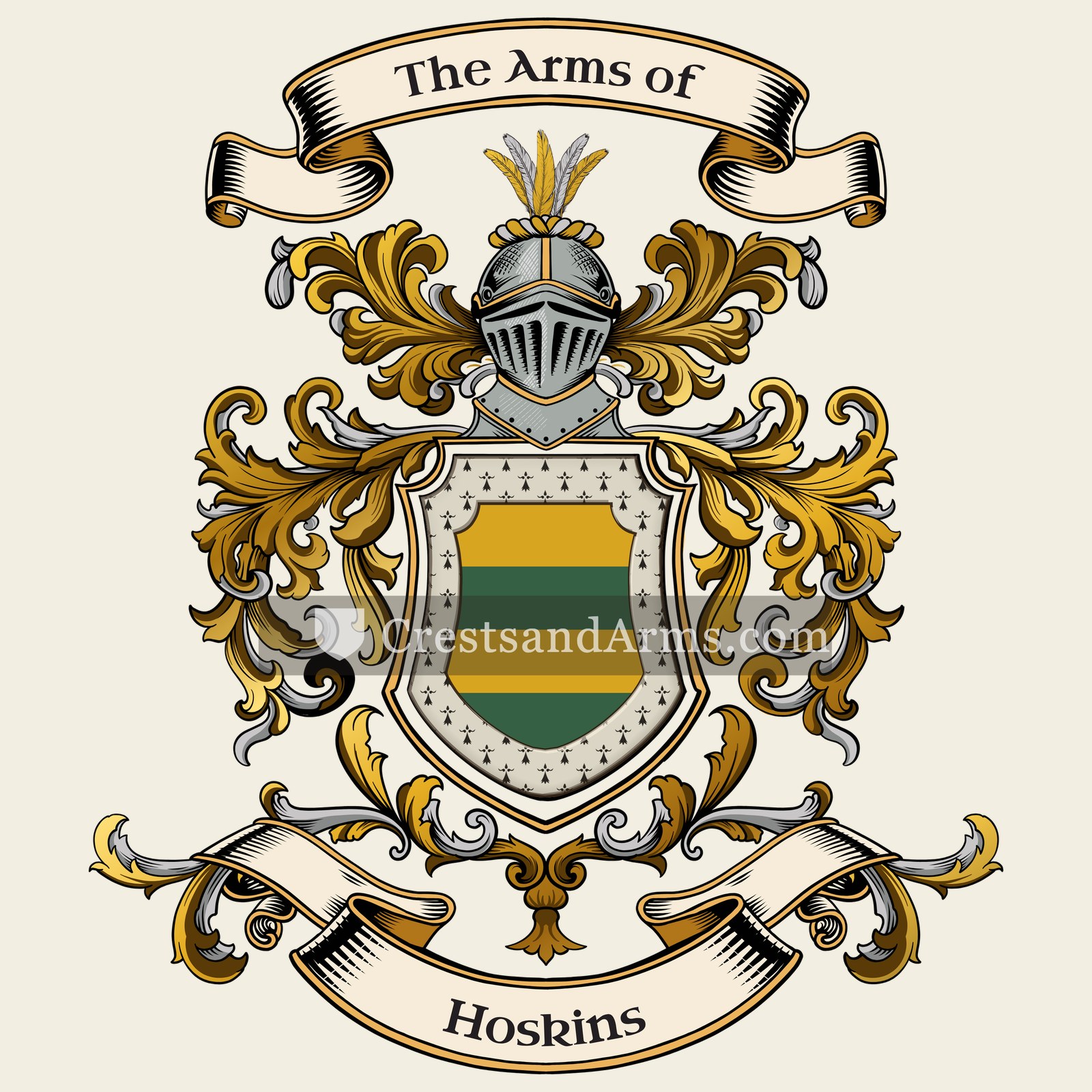 The Hoskins coat of arms, drawn from the recorded blazon