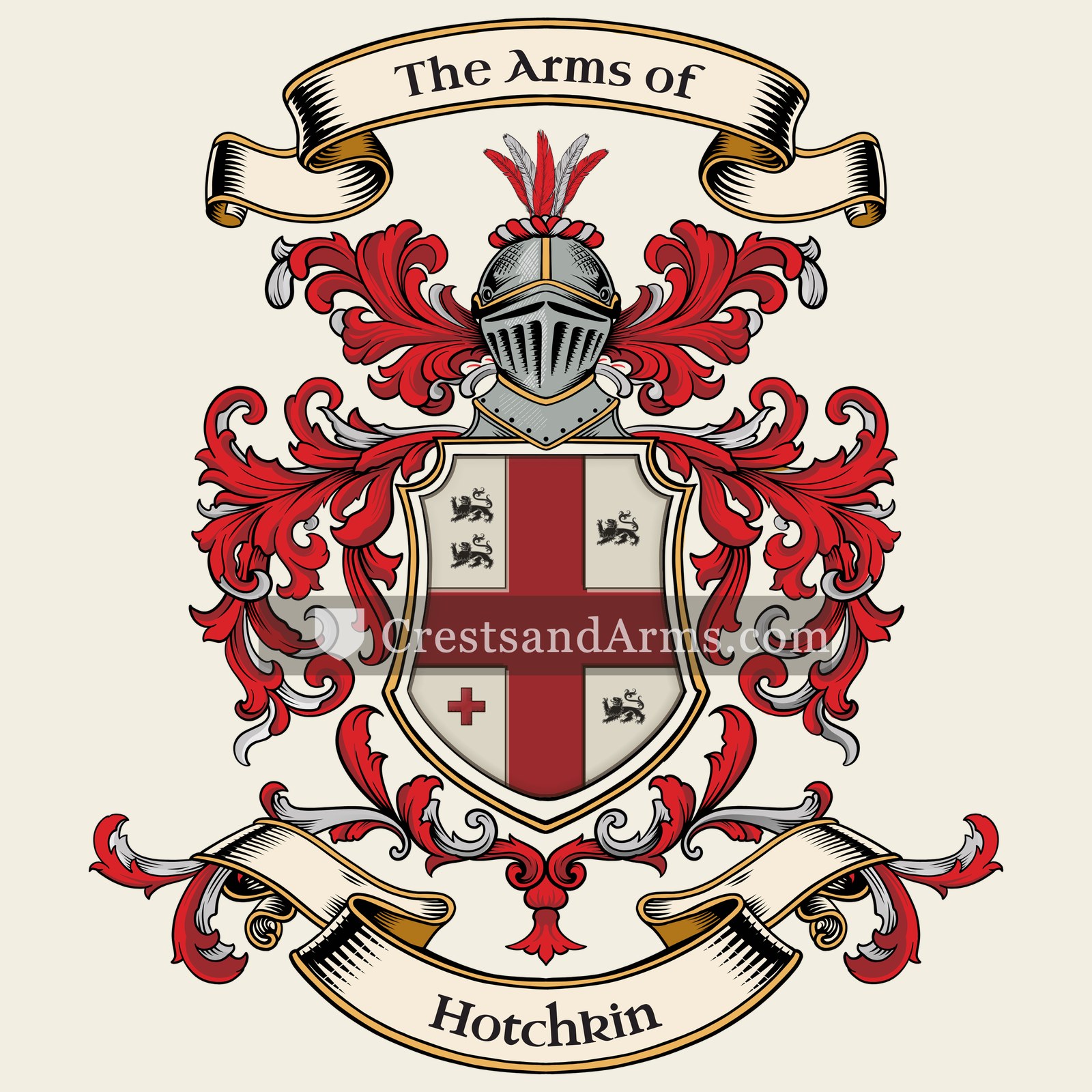 The Hotchkin coat of arms, drawn from the recorded blazon