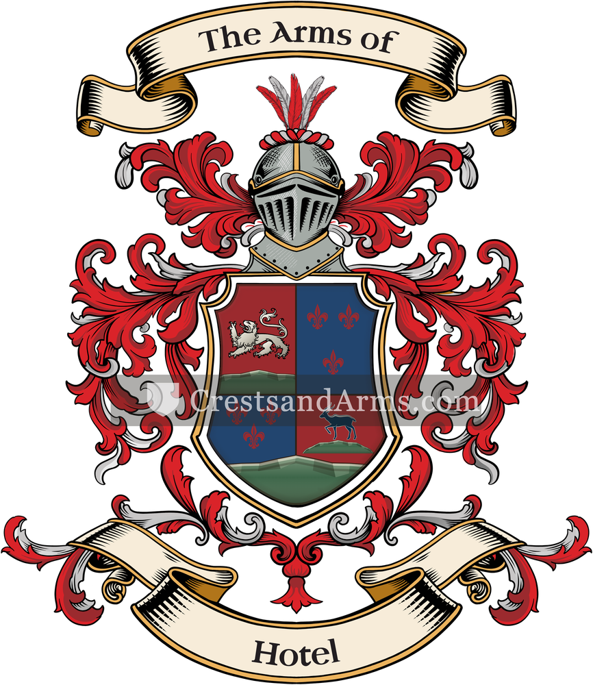 The Hotel coat of arms, drawn from the recorded blazon