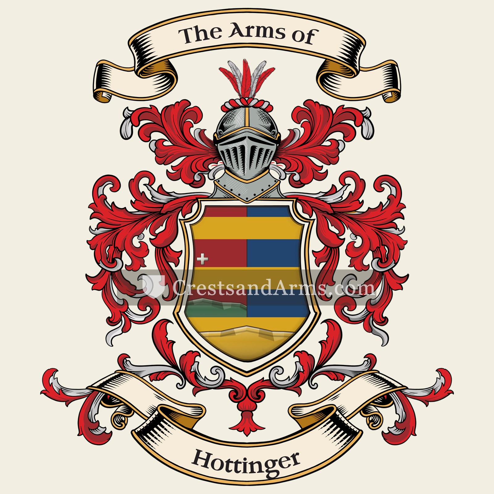 The Hottinger coat of arms, drawn from the recorded blazon