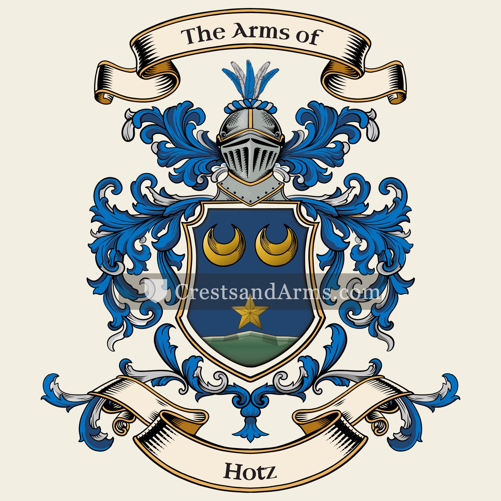 The Hotz coat of arms, drawn from the recorded blazon