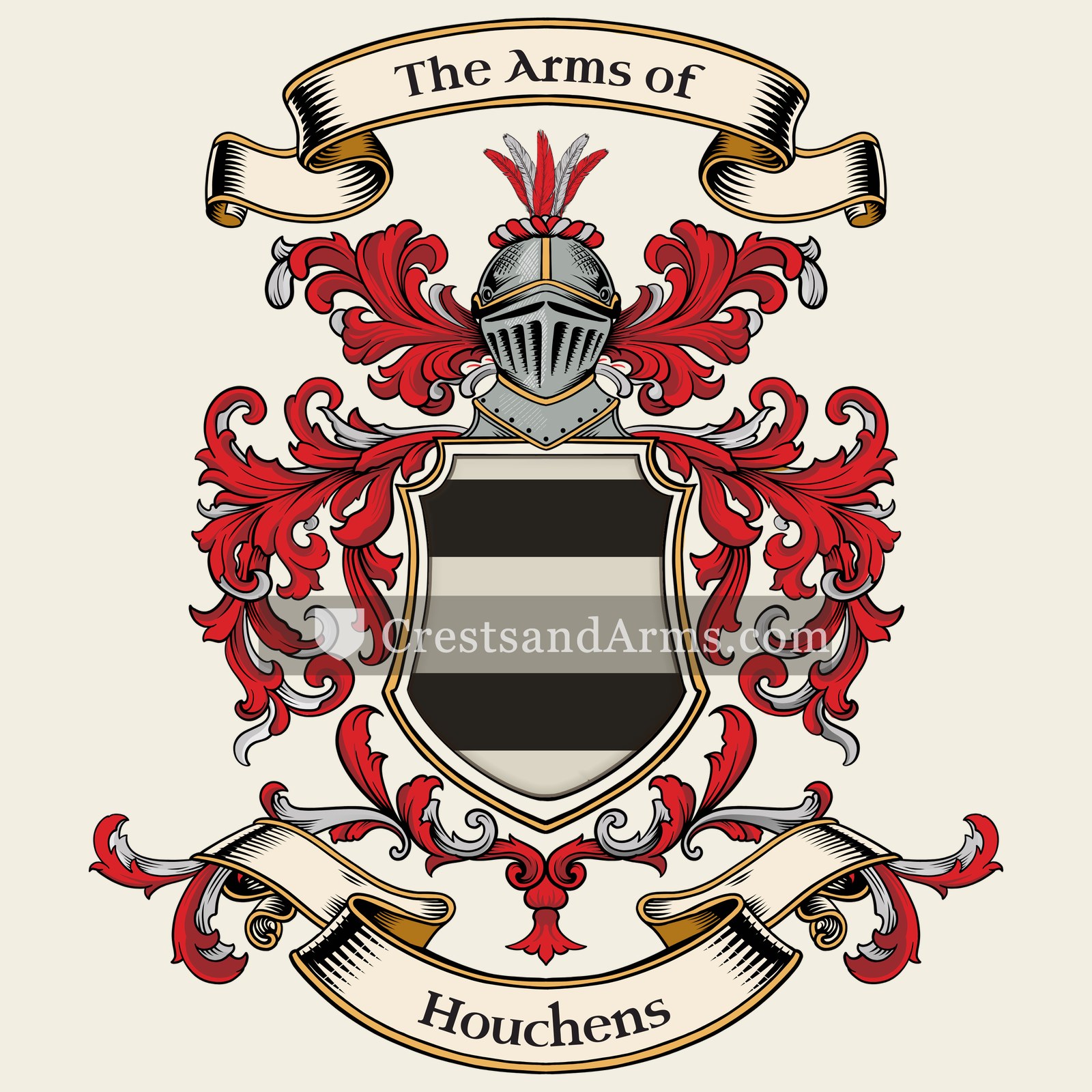 The Houchens coat of arms, drawn from the recorded blazon