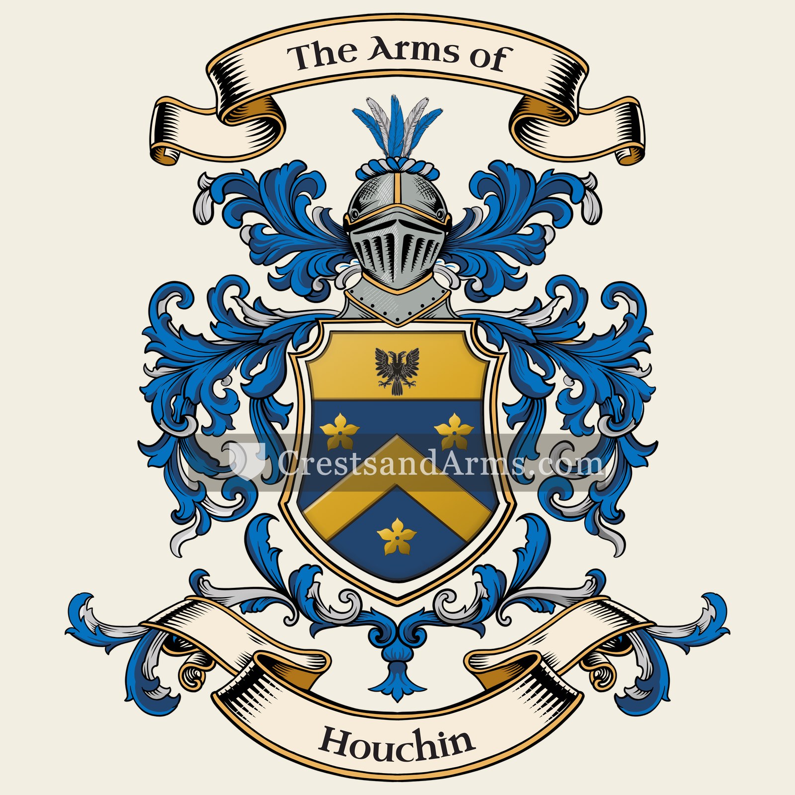 The Houchin coat of arms, drawn from the recorded blazon