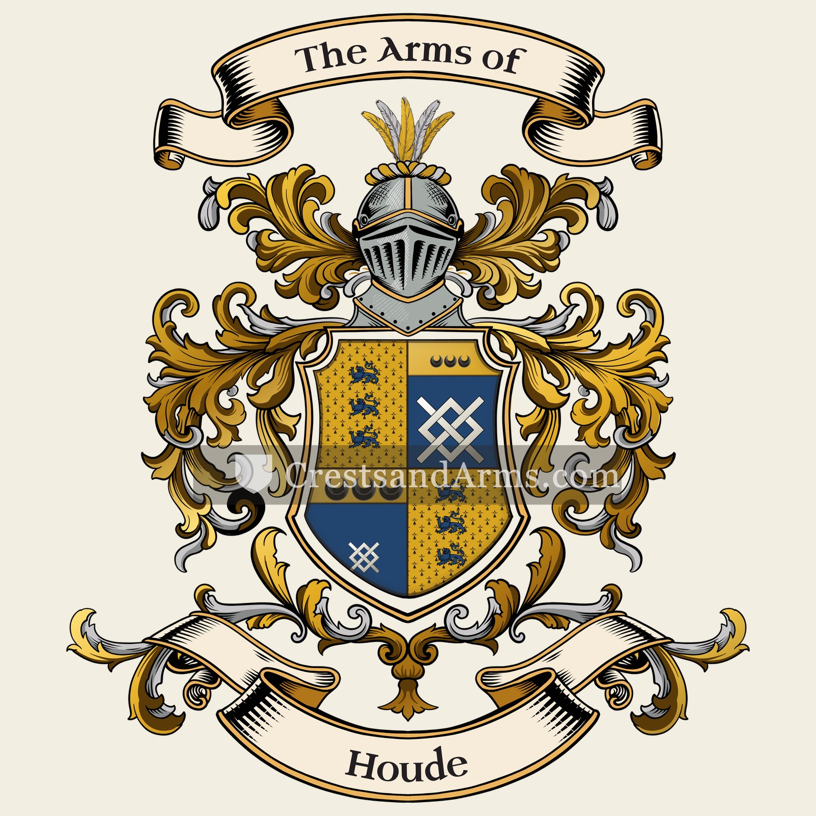 The Houde coat of arms, drawn from the recorded blazon