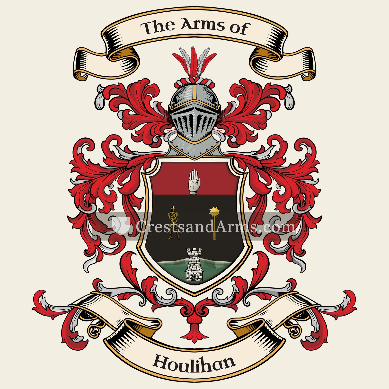The Houlihan coat of arms, drawn from the recorded blazon