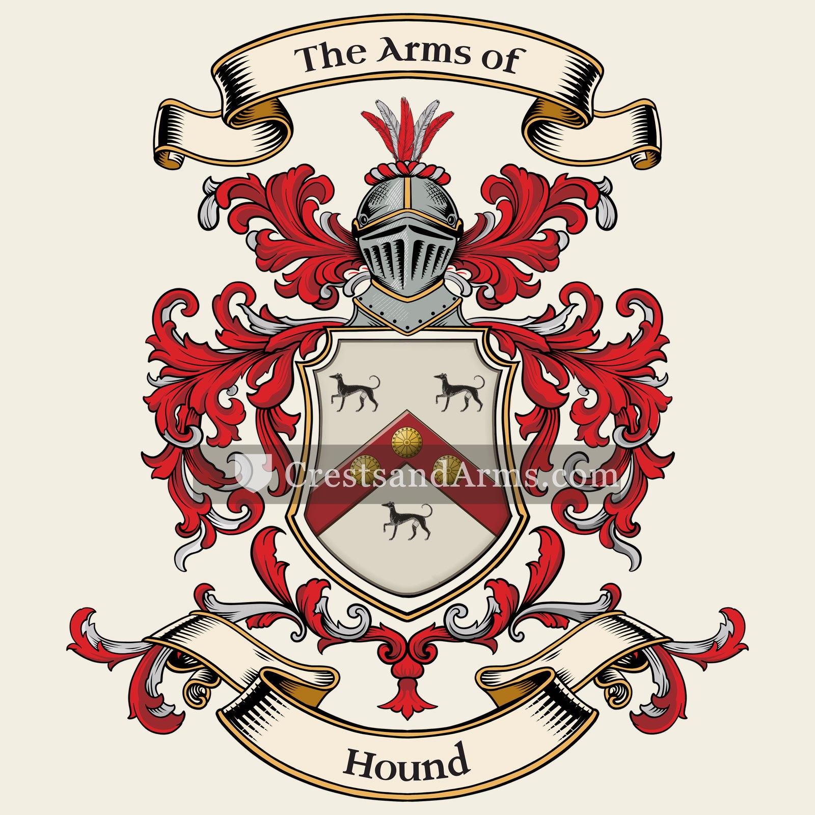 The Hound coat of arms, drawn from the recorded blazon