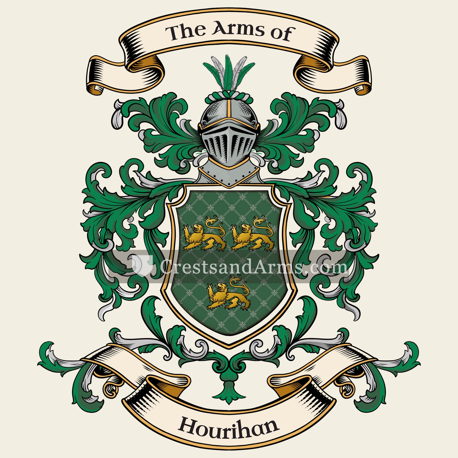 The Hourihan coat of arms, drawn from the recorded blazon