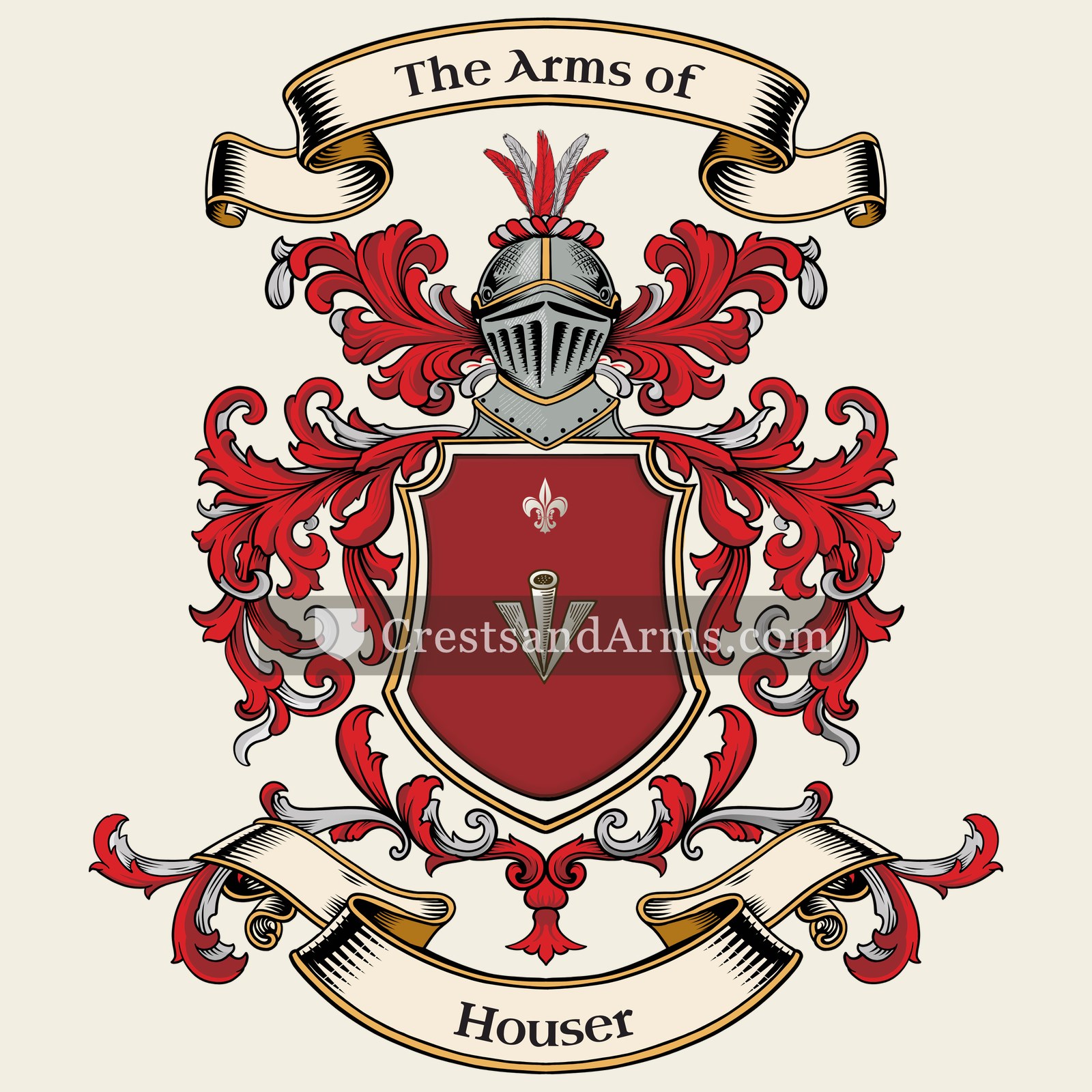 The Houser coat of arms, drawn from the recorded blazon