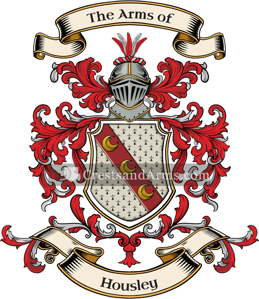 The Housley coat of arms, drawn from the recorded blazon