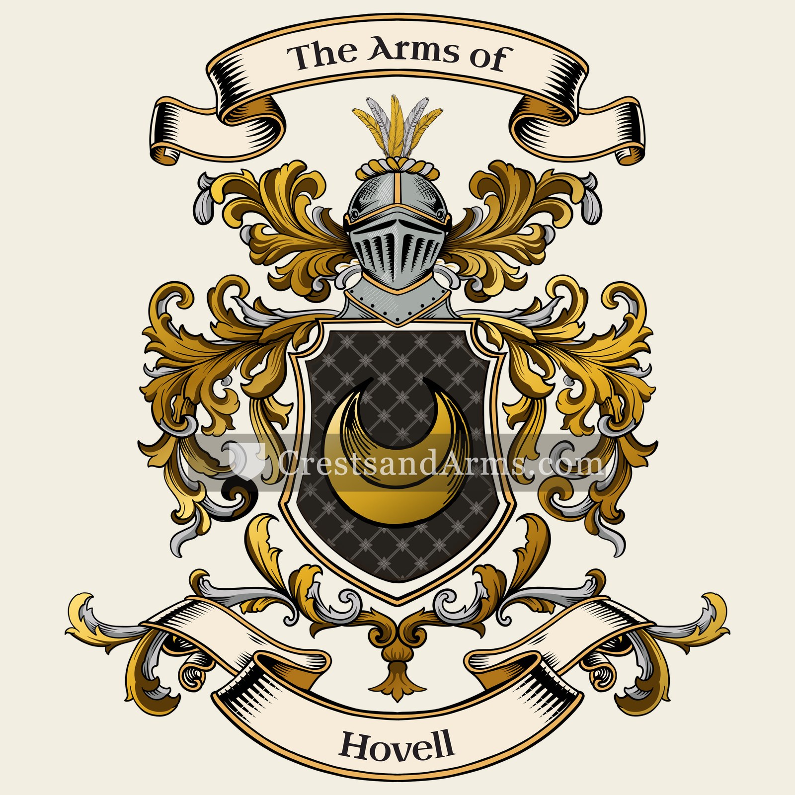 The Hovell coat of arms, drawn from the recorded blazon