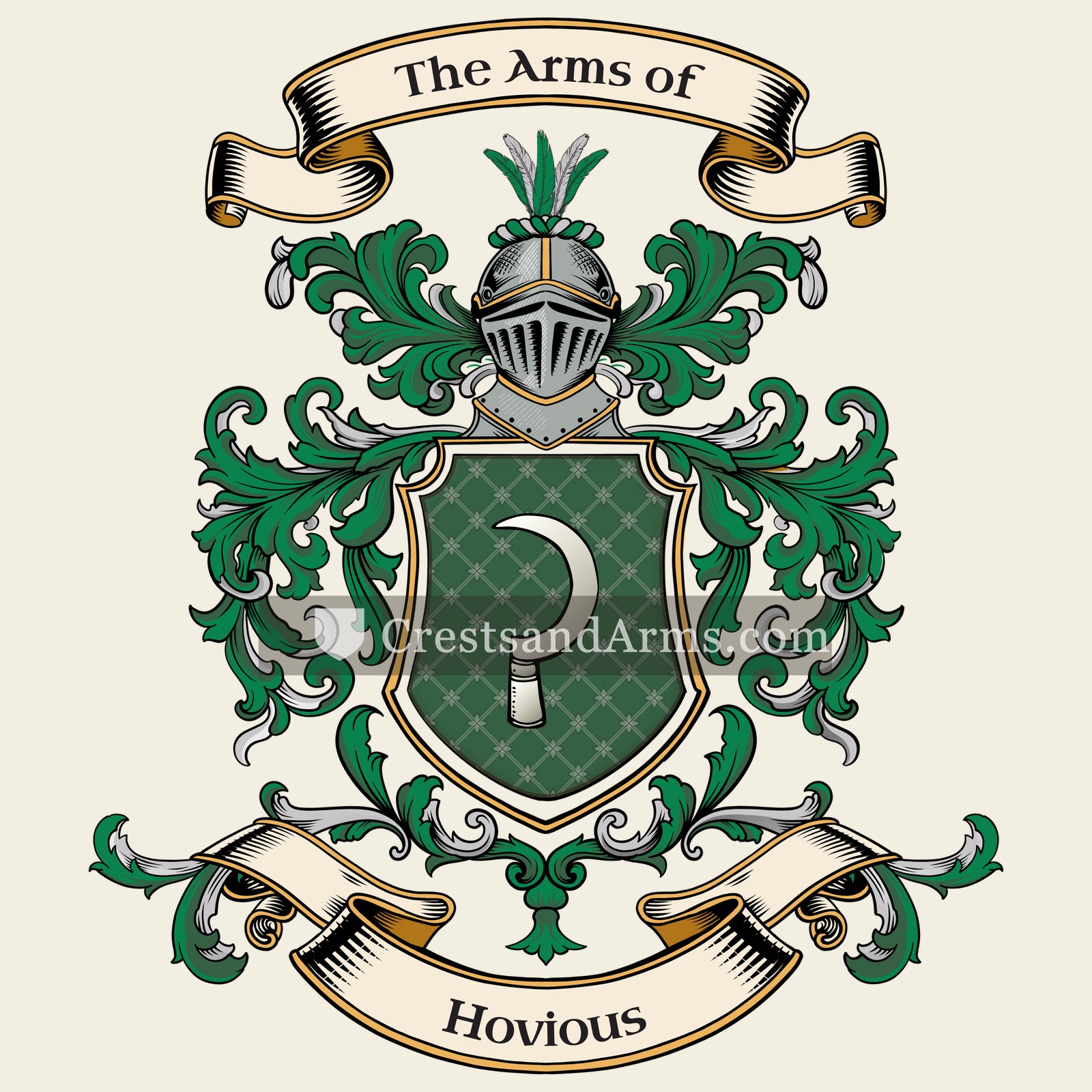 The Hovious coat of arms, drawn from the recorded blazon