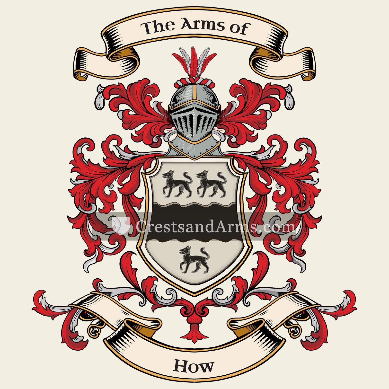 The How coat of arms, drawn from the recorded blazon