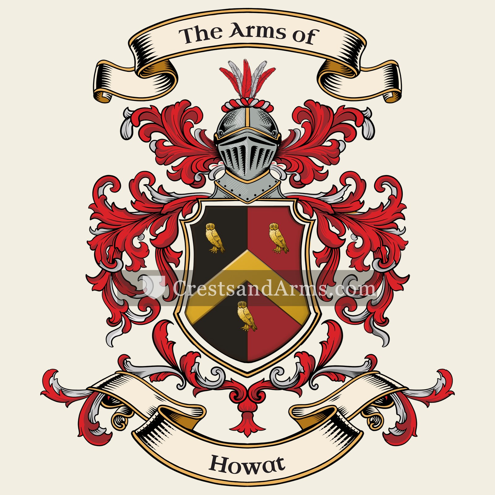 The Howat coat of arms, drawn from the recorded blazon