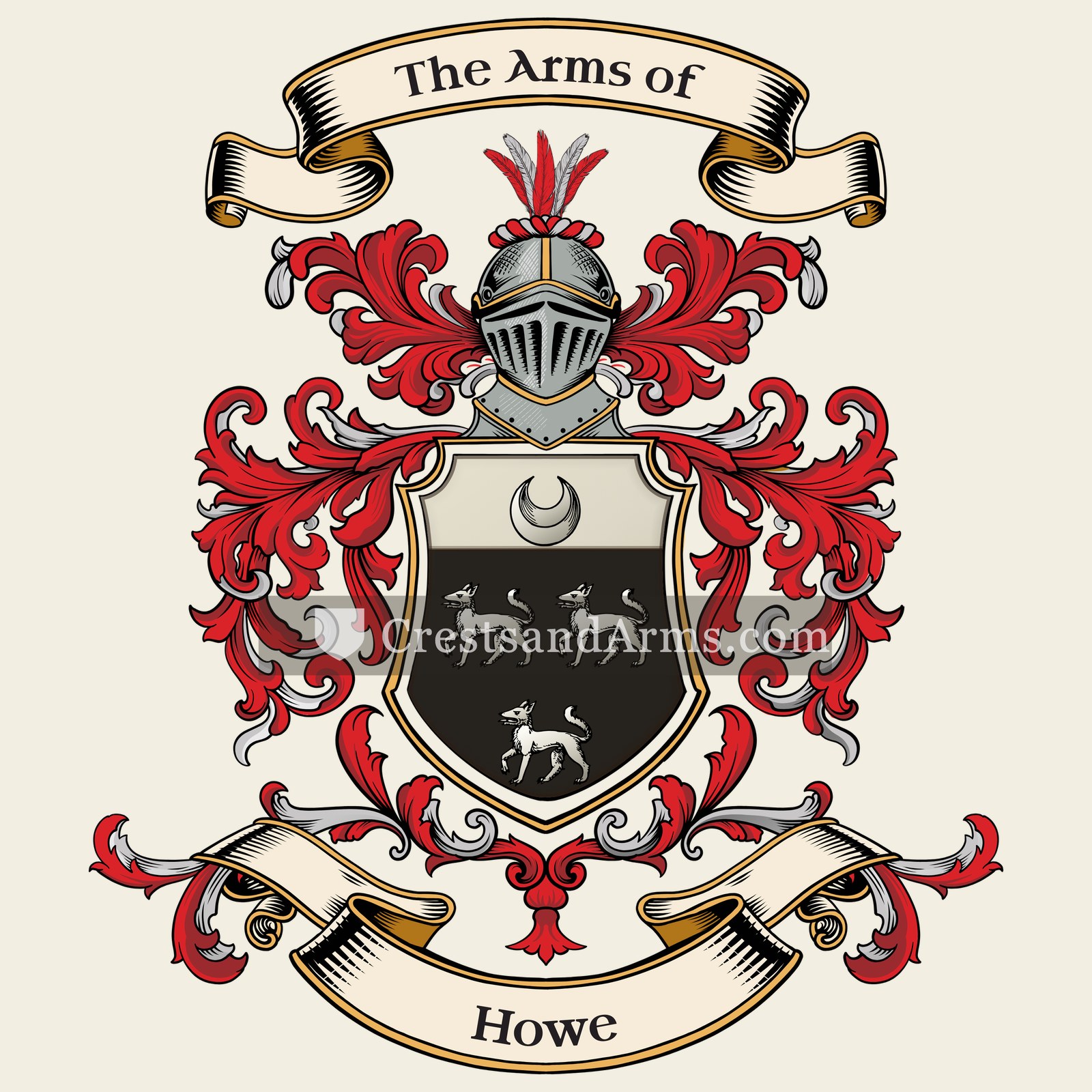 The Howe coat of arms, drawn from the recorded blazon