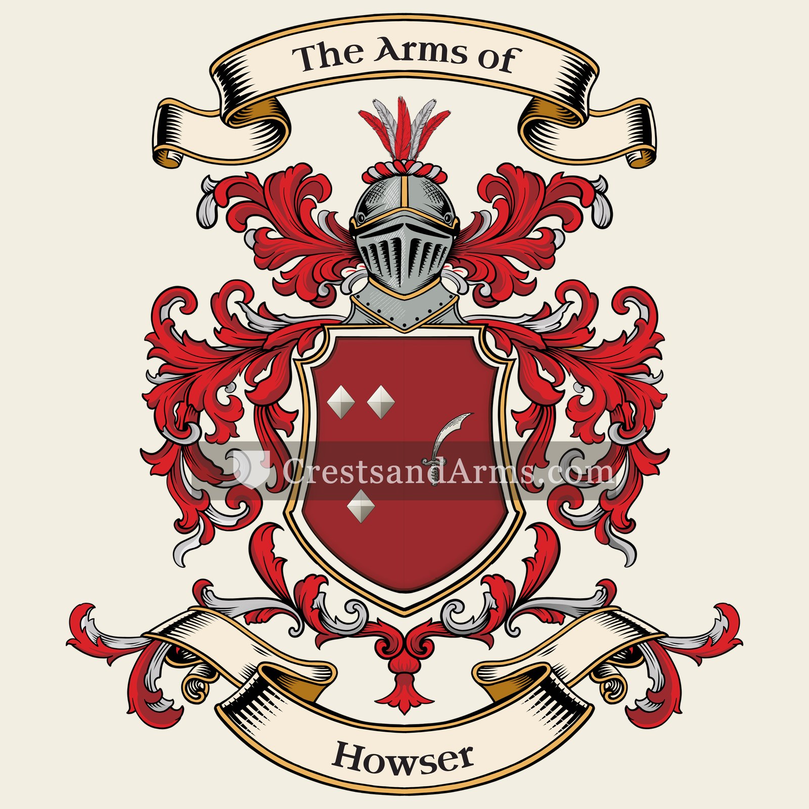 The Howser coat of arms, drawn from the recorded blazon