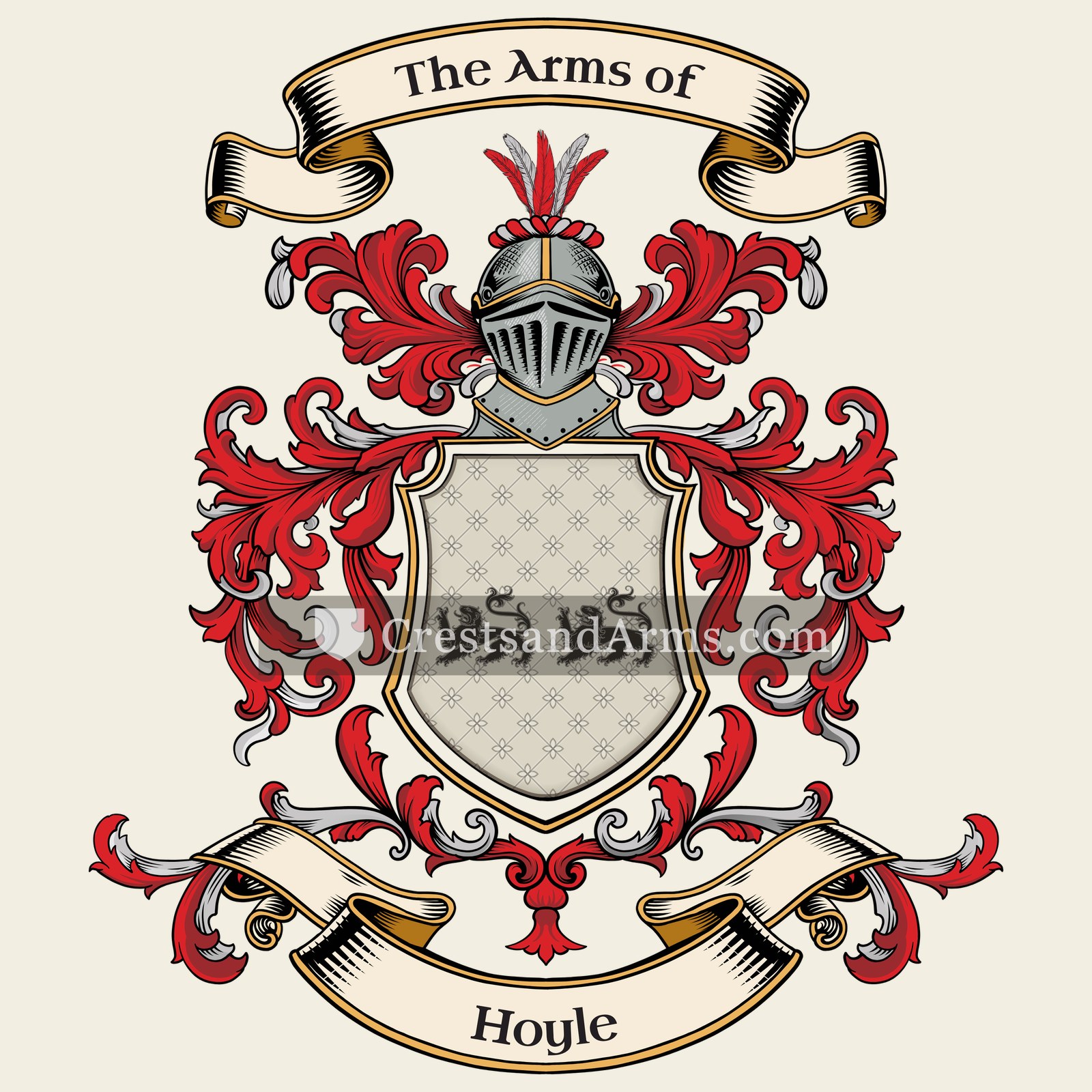 The Hoyle coat of arms, drawn from the recorded blazon