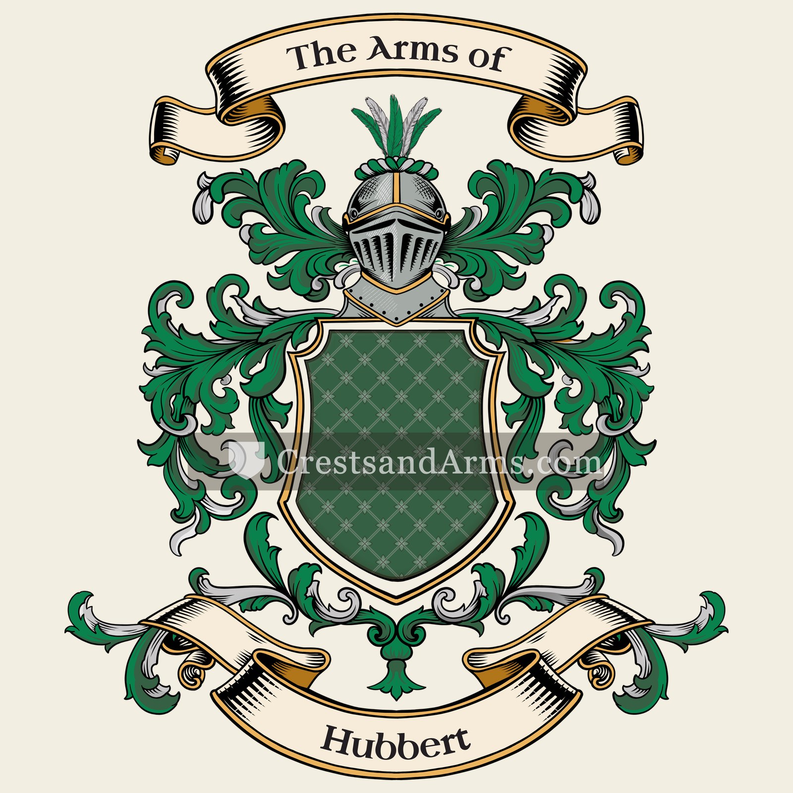 The Hubbert coat of arms, drawn from the recorded blazon