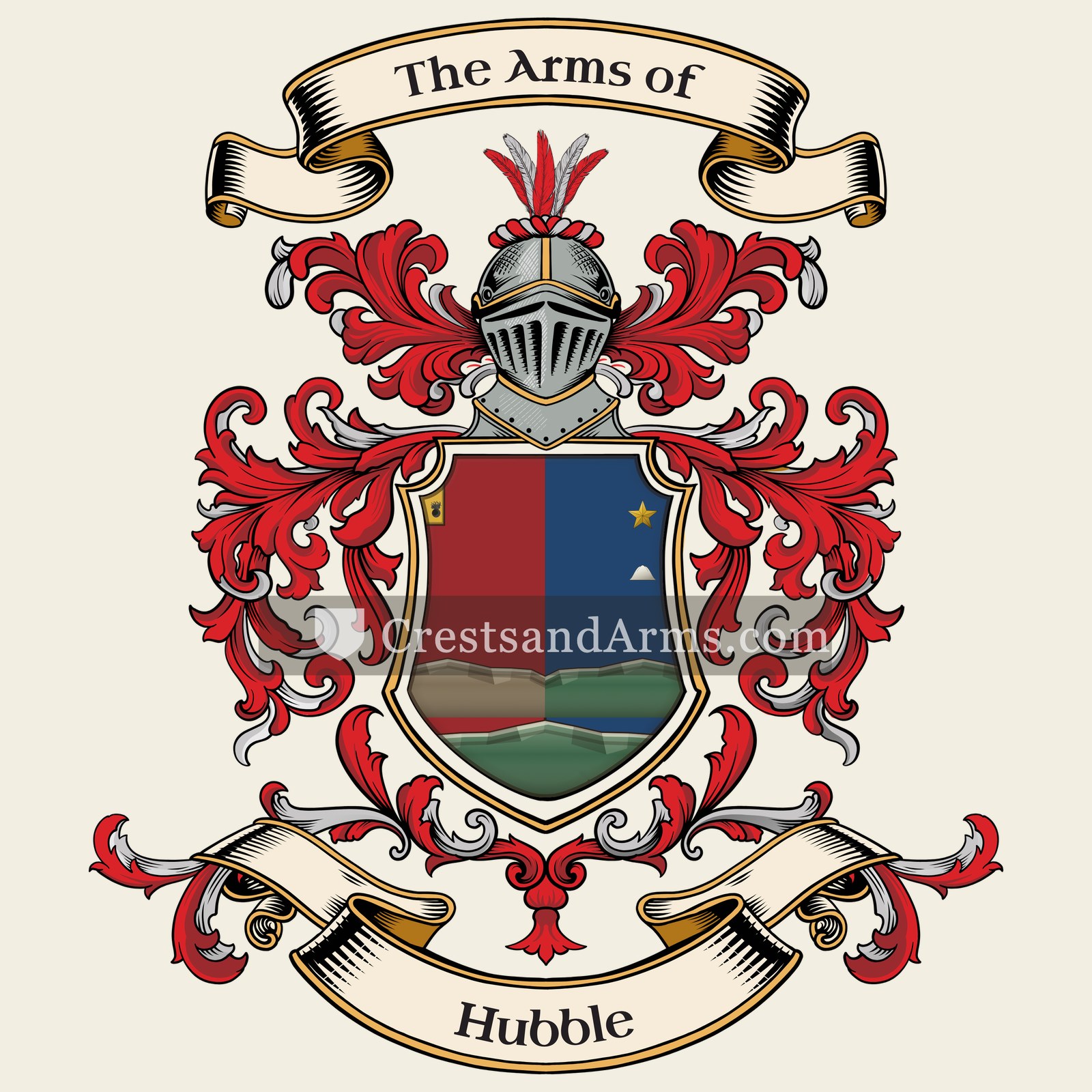 The Hubble coat of arms, drawn from the recorded blazon