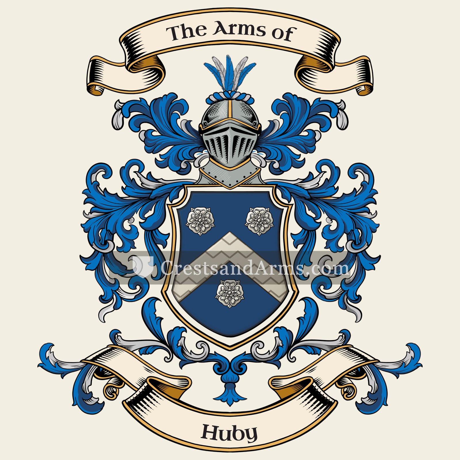The Huby coat of arms, drawn from the recorded blazon
