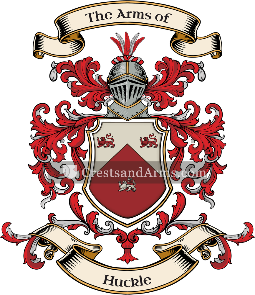 The Huckle coat of arms, drawn from the recorded blazon