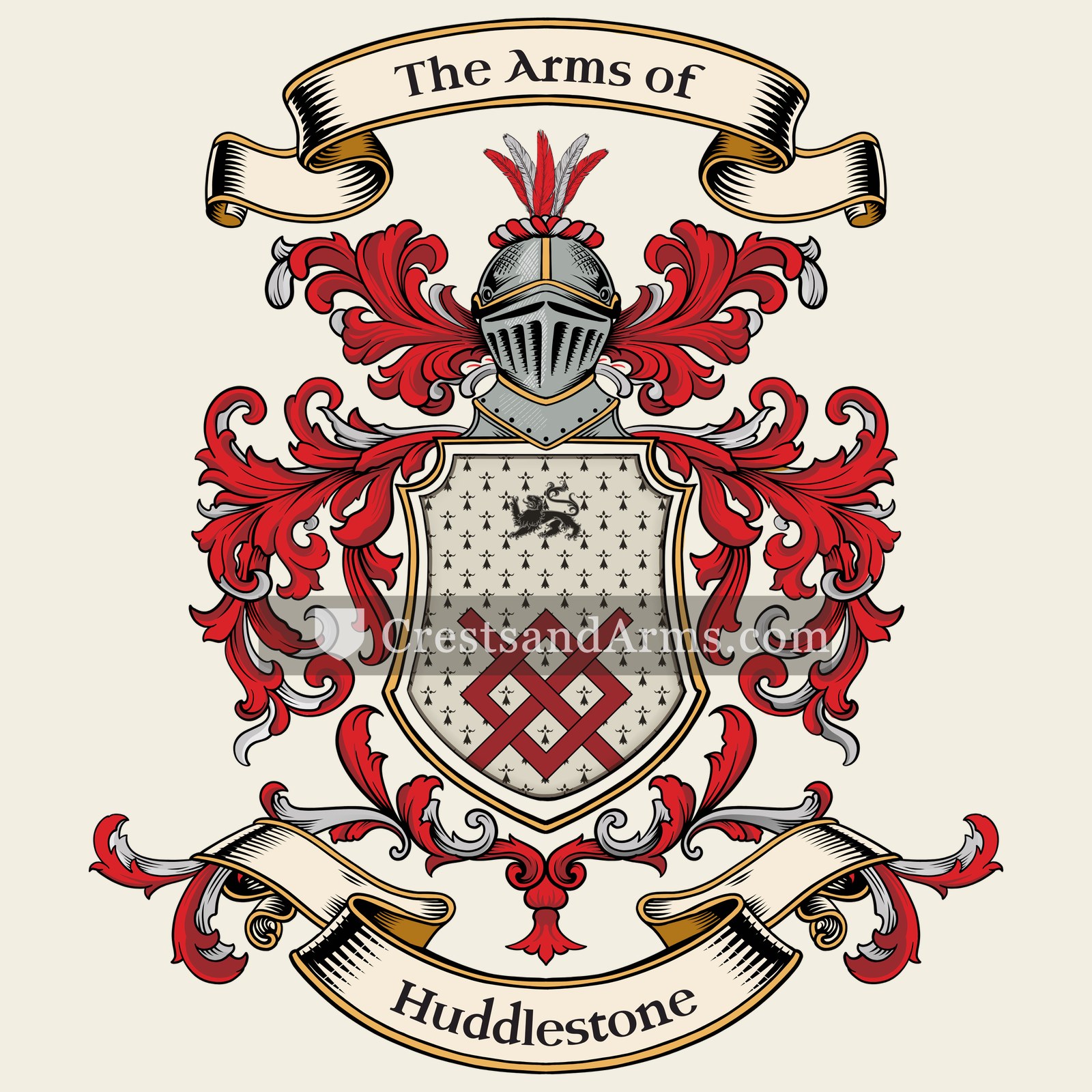 The Huddlestone coat of arms, drawn from the recorded blazon