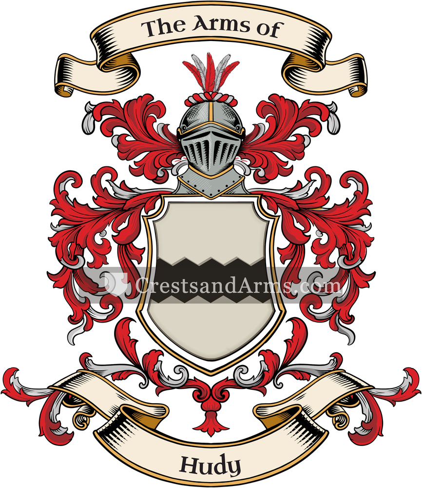 The Hudy coat of arms, drawn from the recorded blazon
