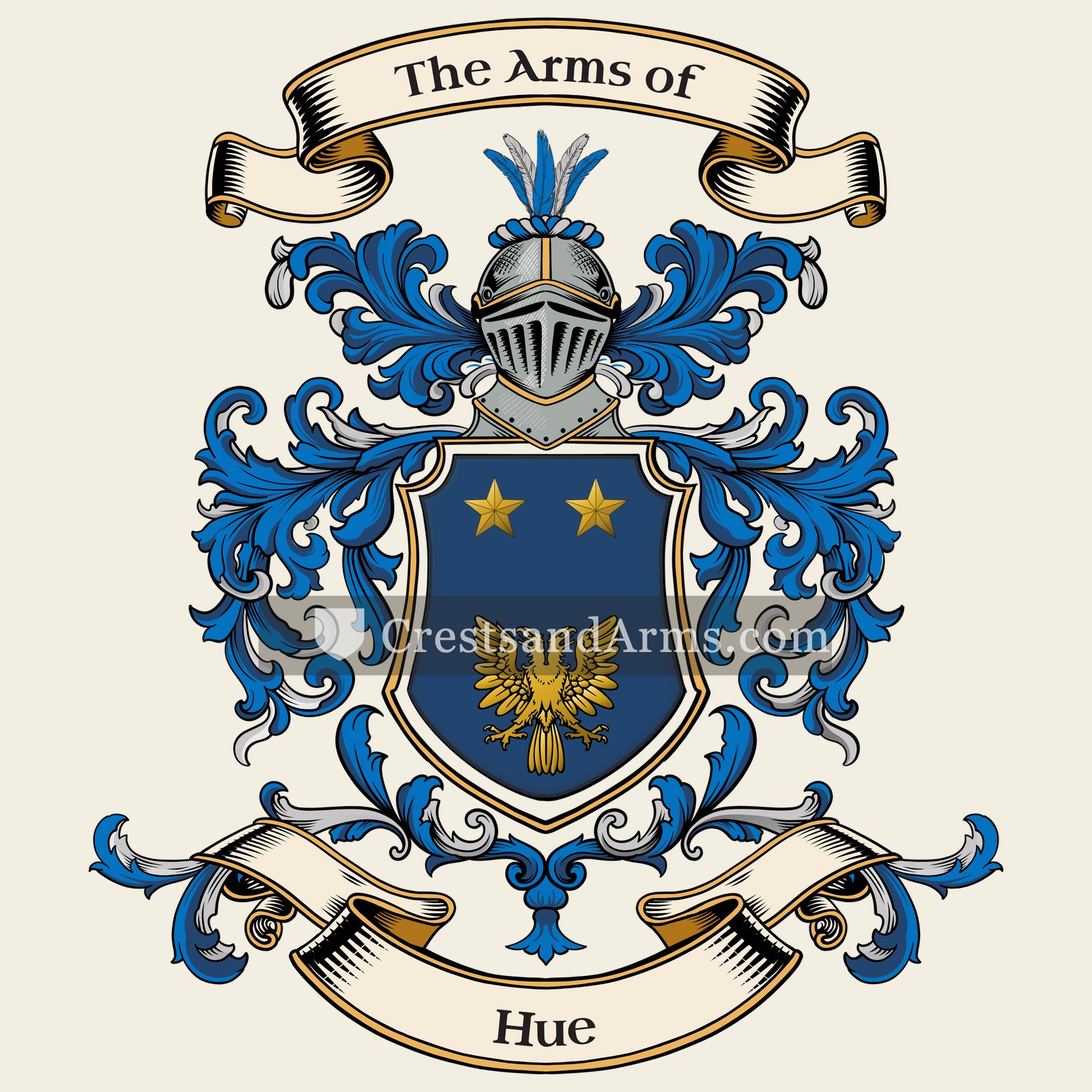 The Hue coat of arms, drawn from the recorded blazon