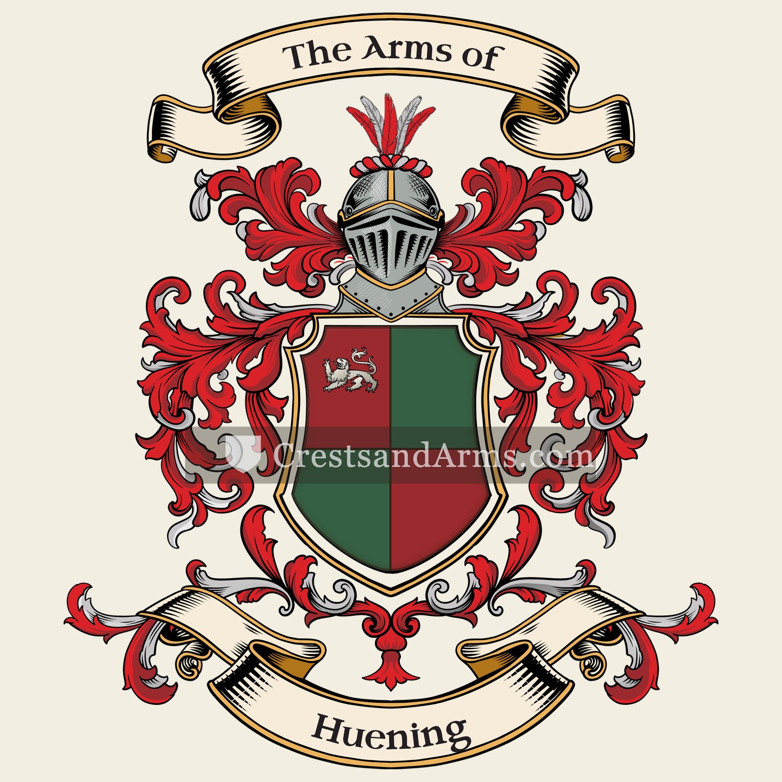The Huening coat of arms, drawn from the recorded blazon