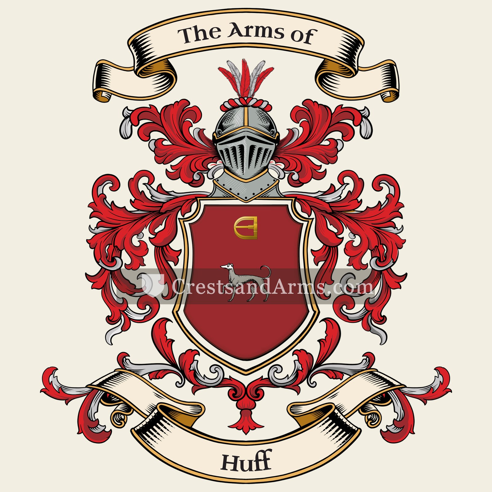 The Huff coat of arms, drawn from the recorded blazon