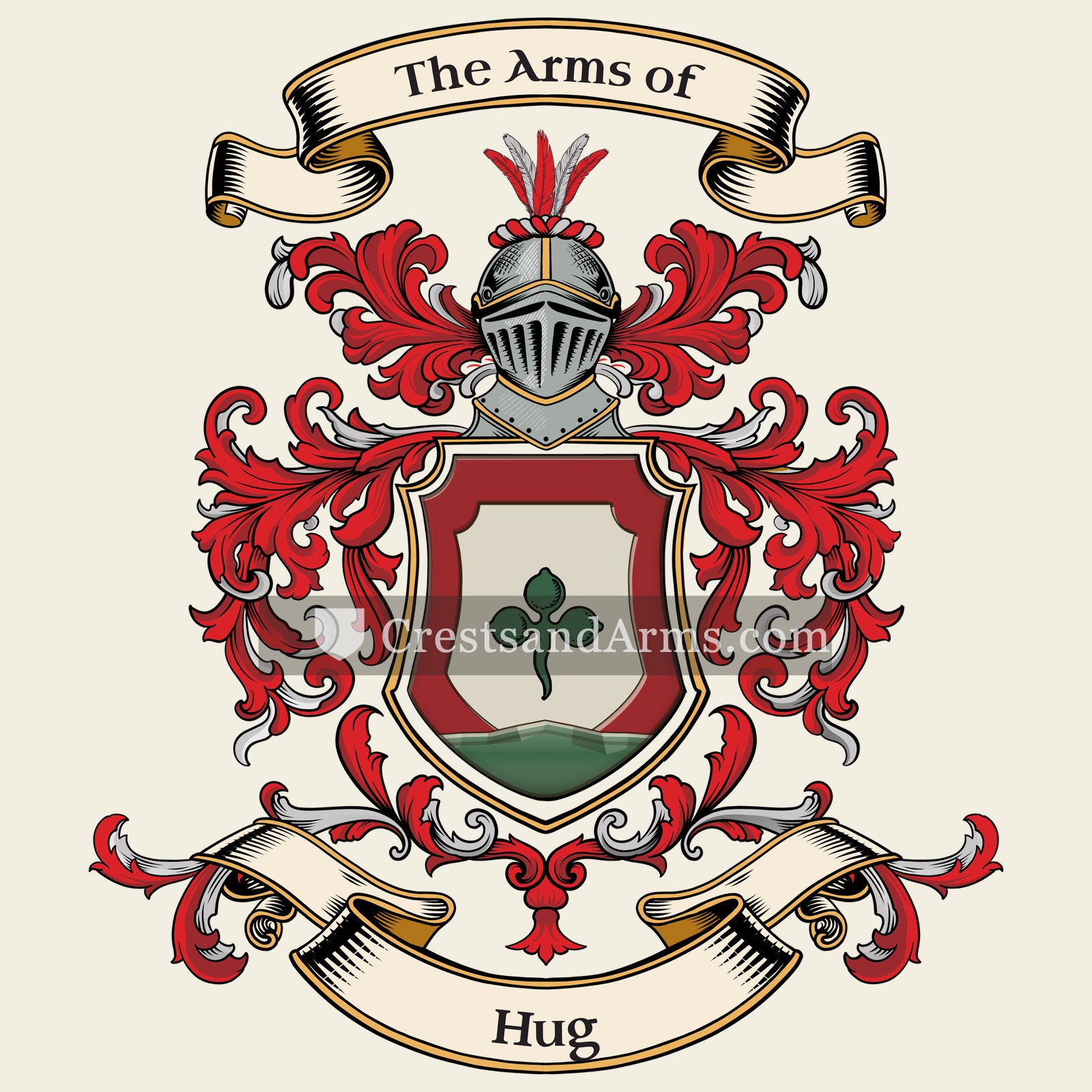 The Hug coat of arms, drawn from the recorded blazon