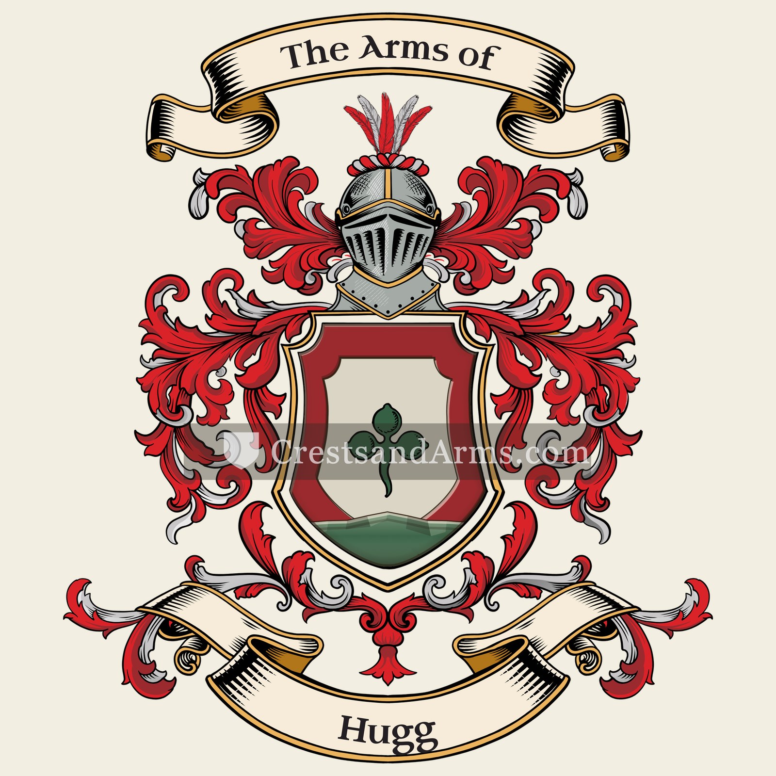 The Hugg coat of arms, drawn from the recorded blazon