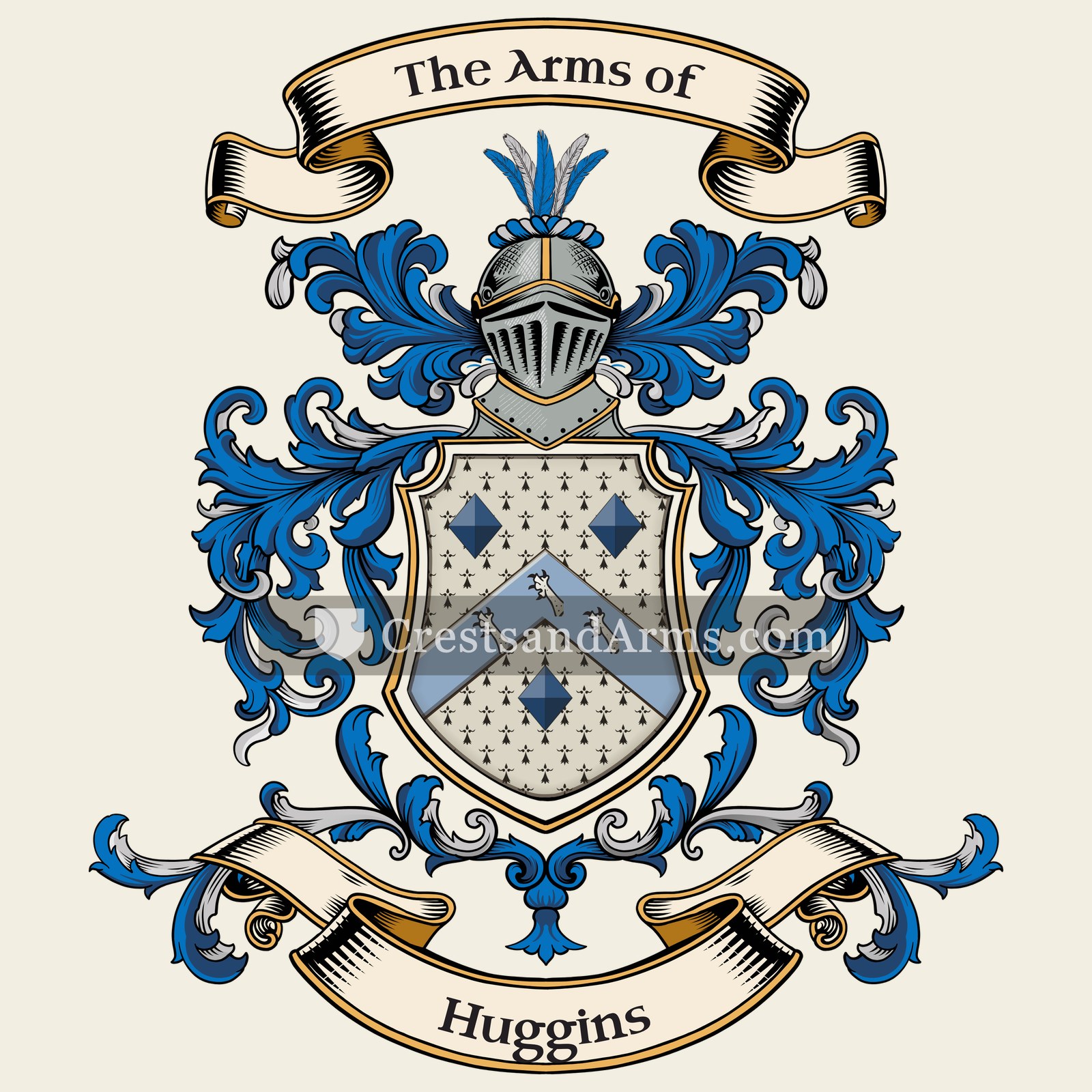 The Huggins coat of arms, drawn from the recorded blazon