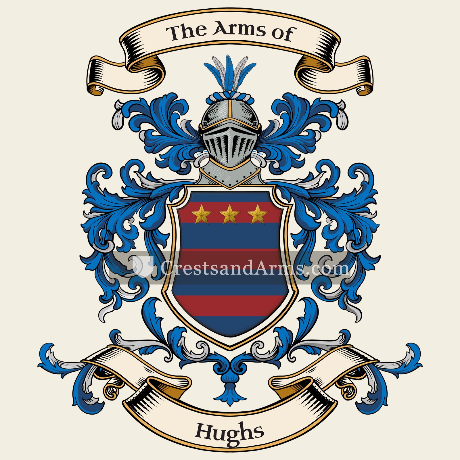 The Hughs coat of arms, drawn from the recorded blazon