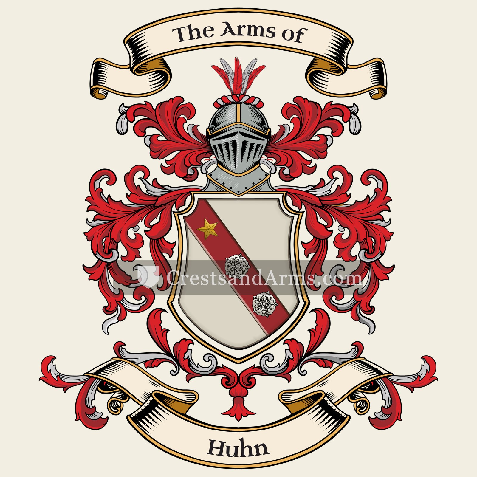 The Huhn coat of arms, drawn from the recorded blazon