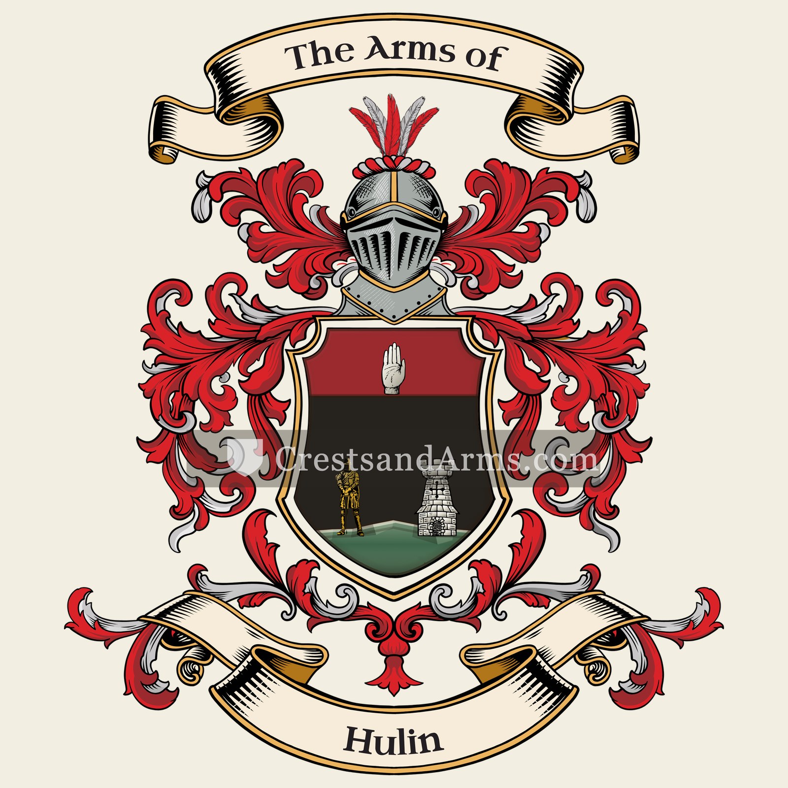 The Hulin coat of arms, drawn from the recorded blazon