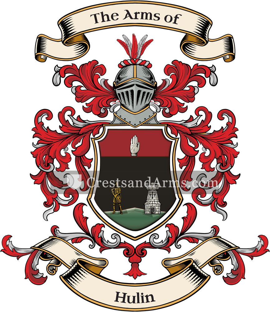 The Hulin coat of arms, drawn from the recorded blazon