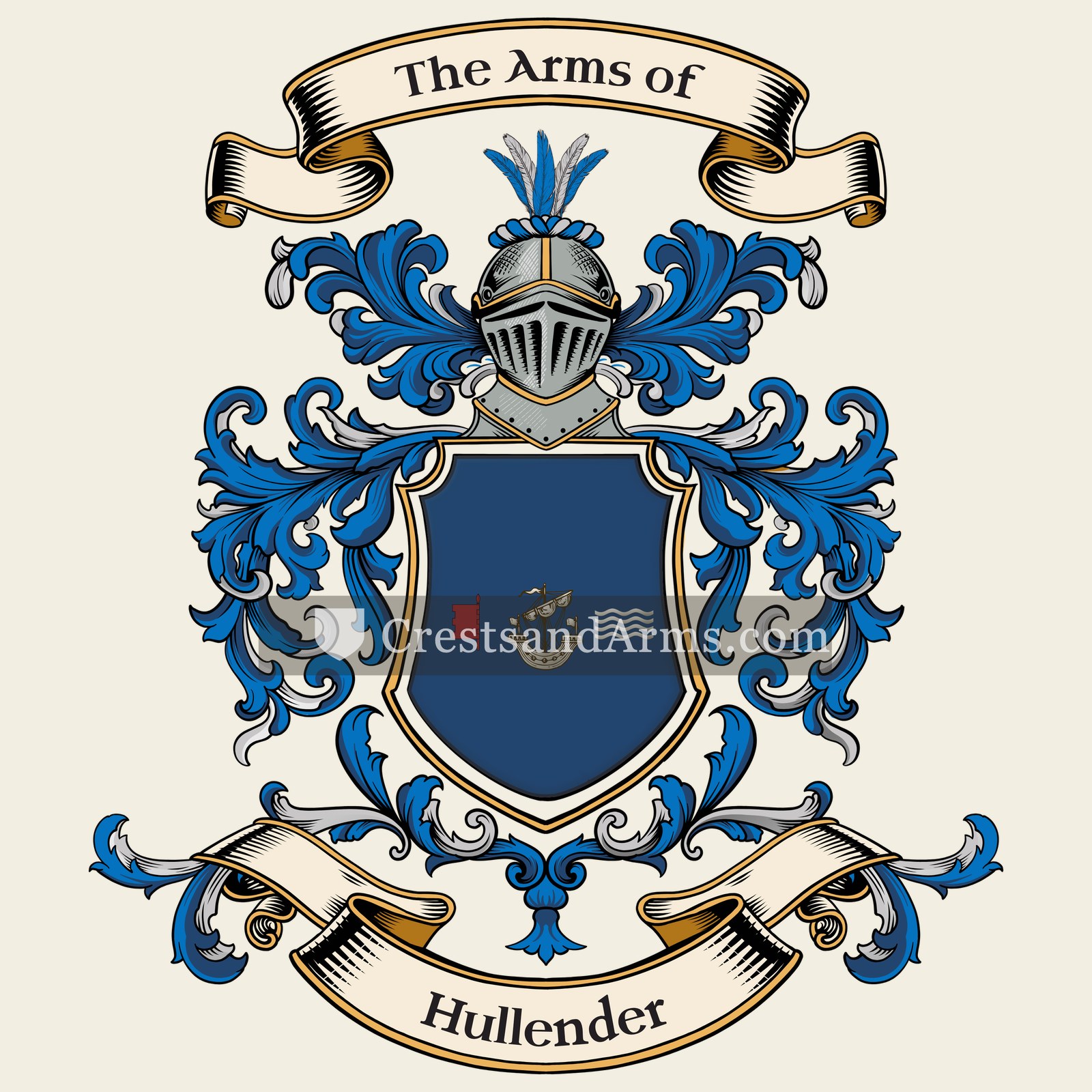 The Hullender coat of arms, drawn from the recorded blazon