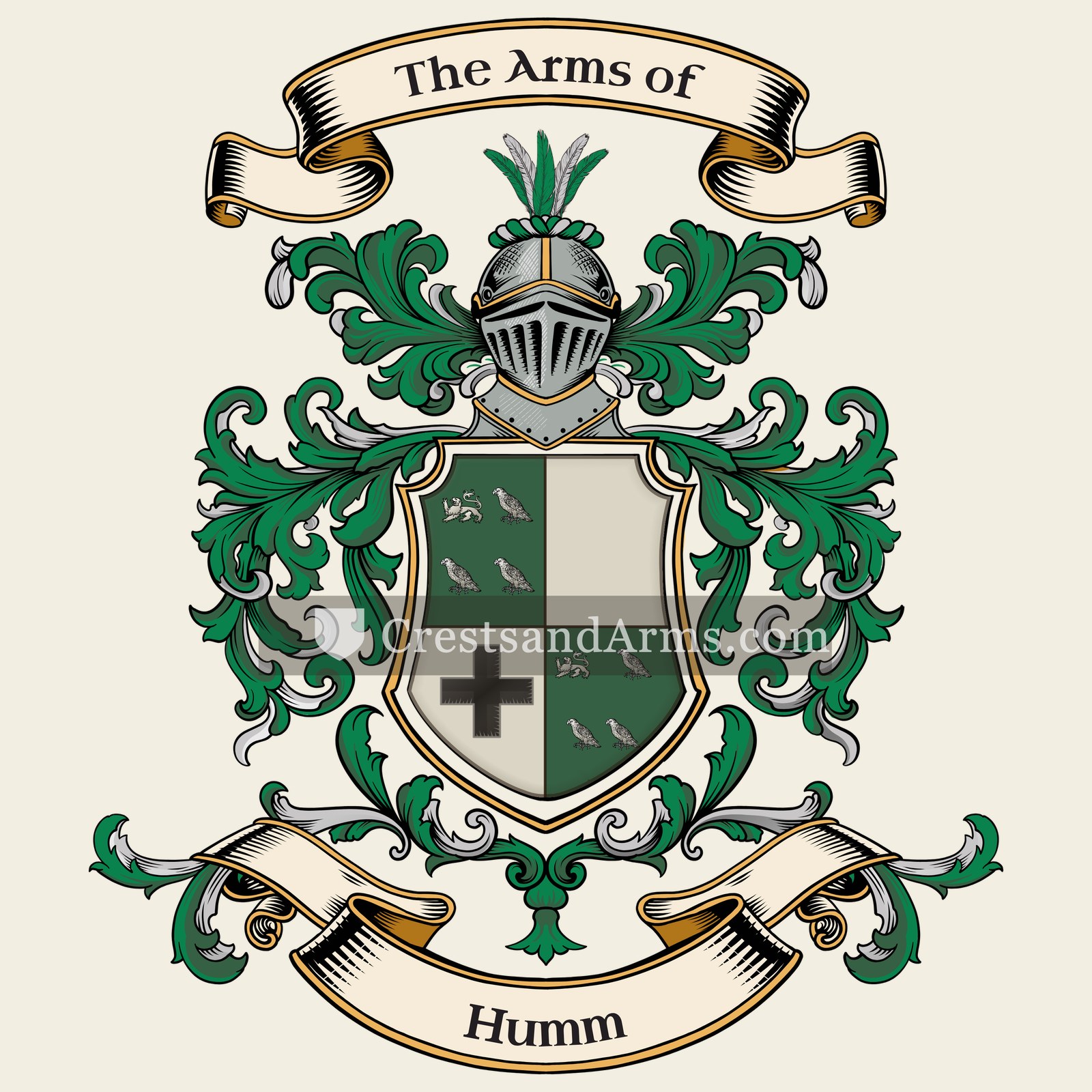 The Humm coat of arms, drawn from the recorded blazon