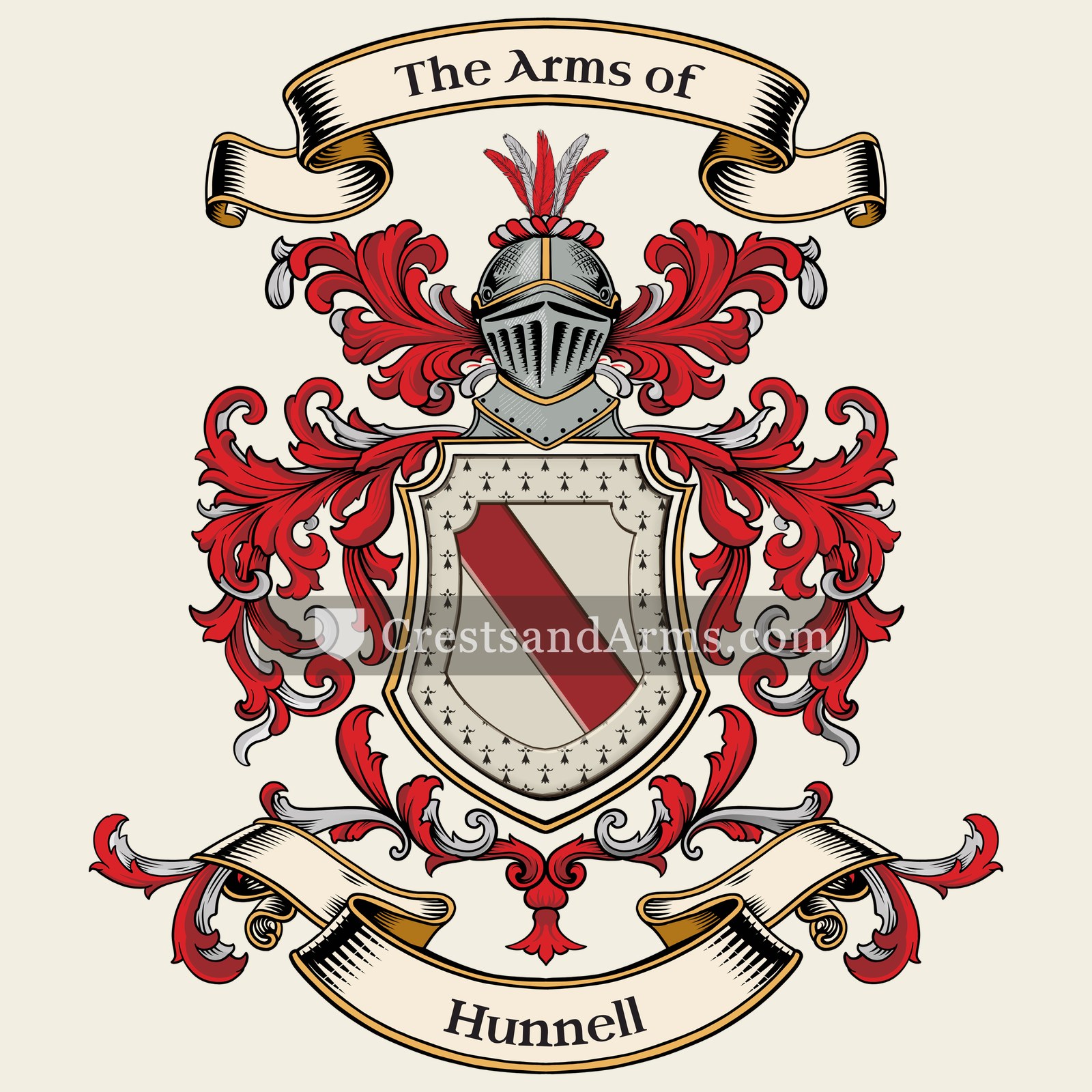 The Hunnell coat of arms, drawn from the recorded blazon