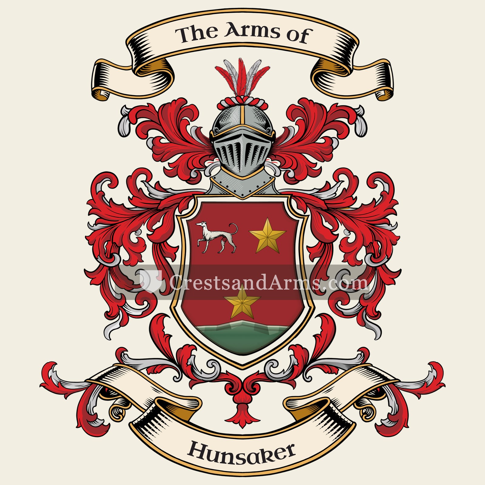 The Hunsaker coat of arms, drawn from the recorded blazon