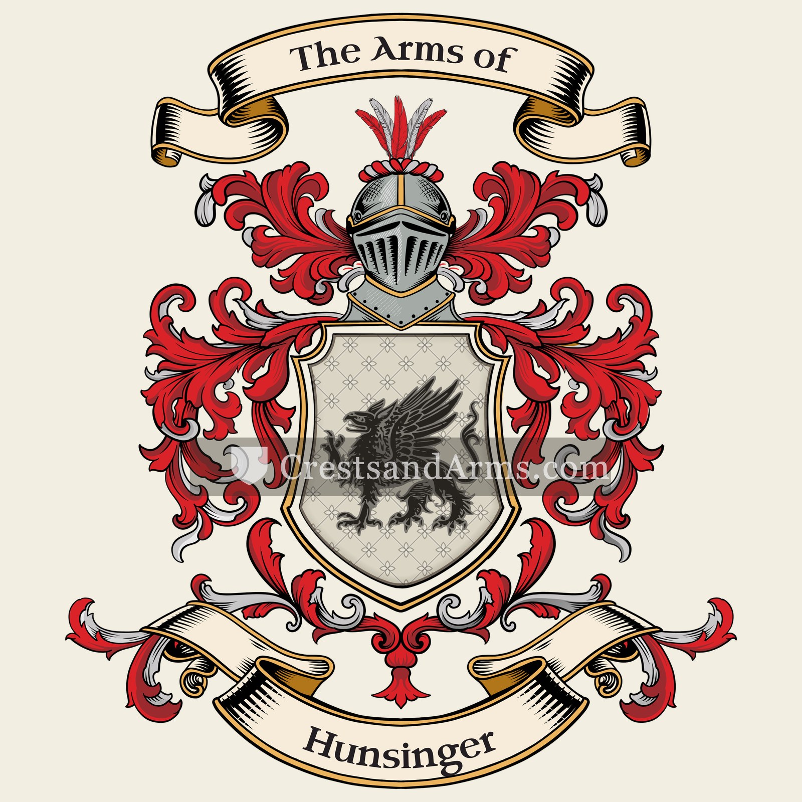 The Hunsinger coat of arms, drawn from the recorded blazon