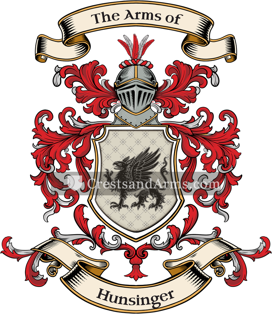 The Hunsinger coat of arms, drawn from the recorded blazon