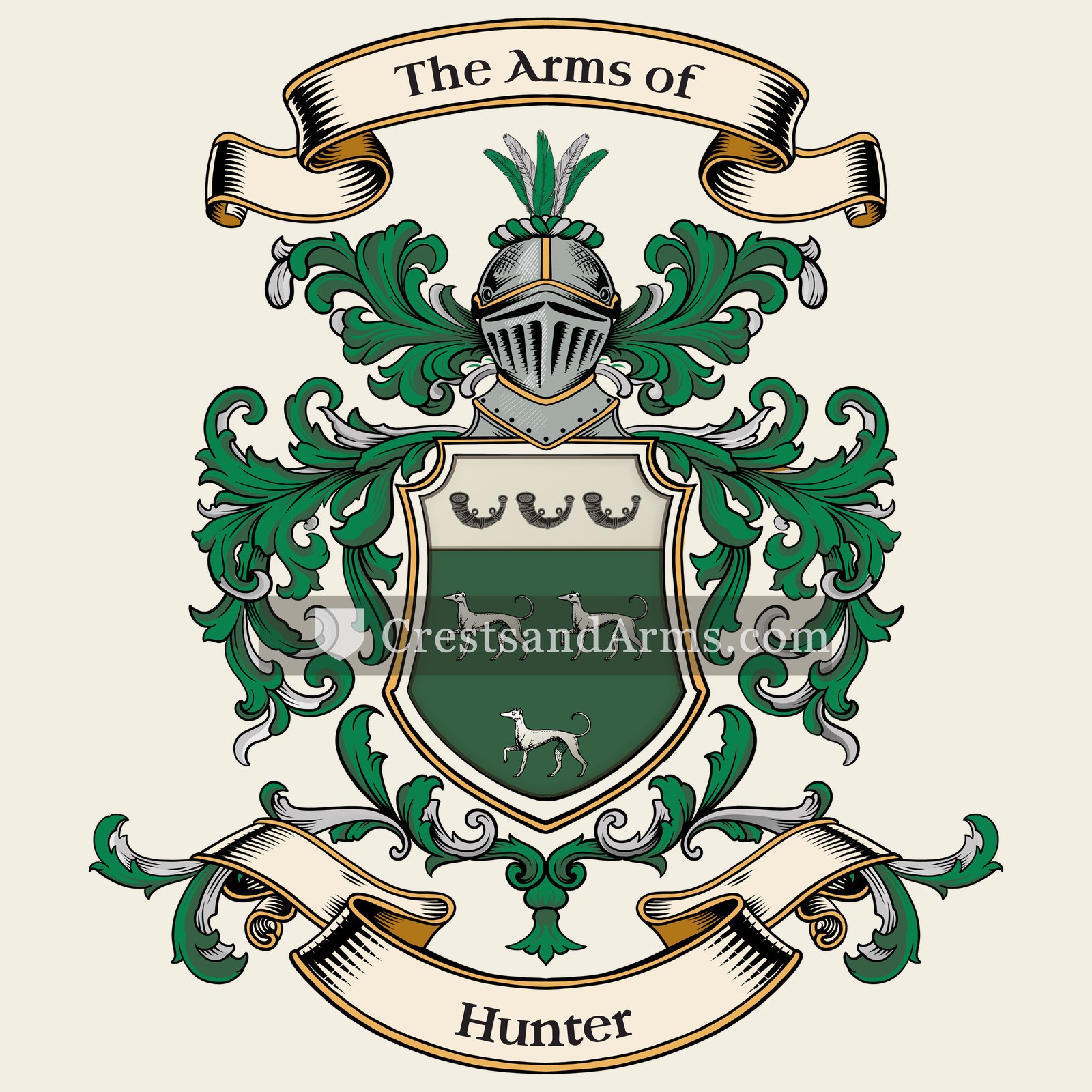 The Hunter coat of arms, drawn from the recorded blazon