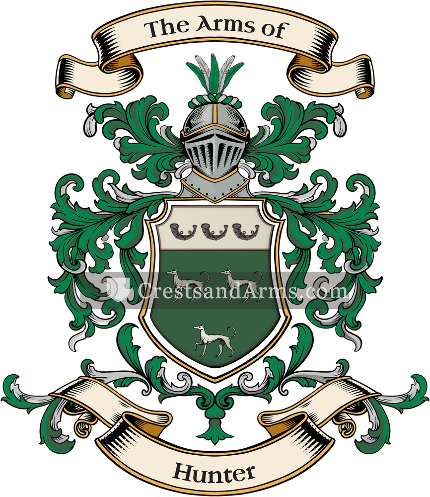 The Hunter coat of arms, drawn from the recorded blazon
