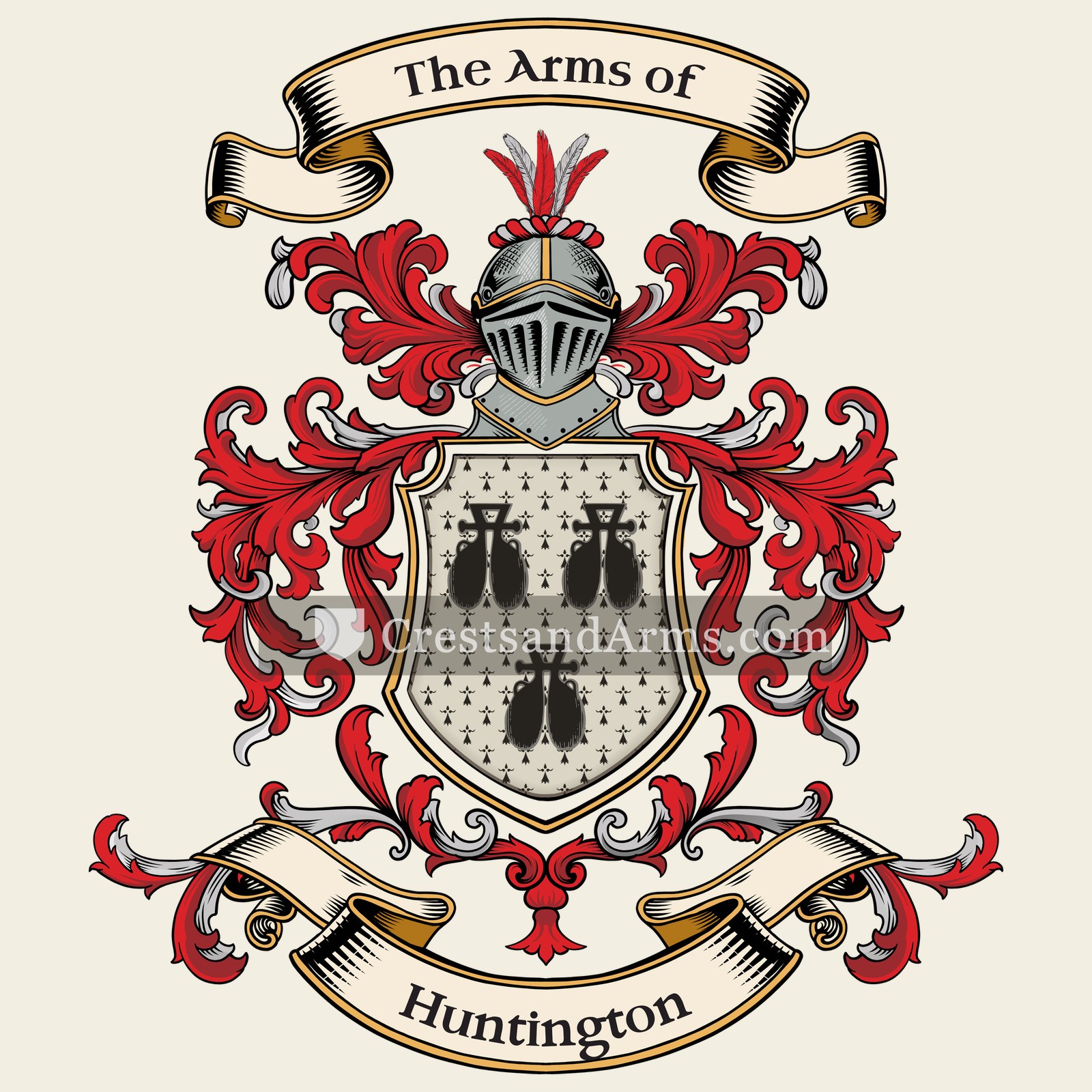 The Huntington coat of arms, drawn from the recorded blazon