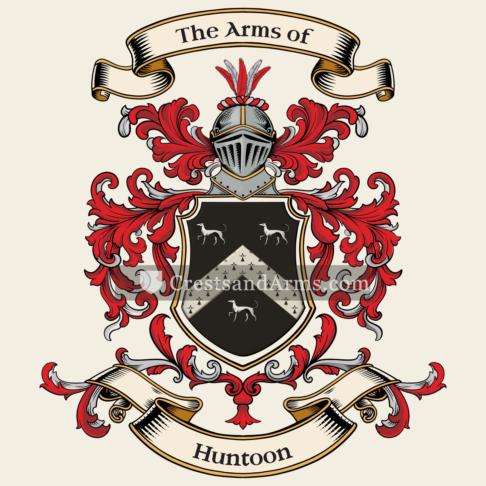 The Huntoon coat of arms, drawn from the recorded blazon