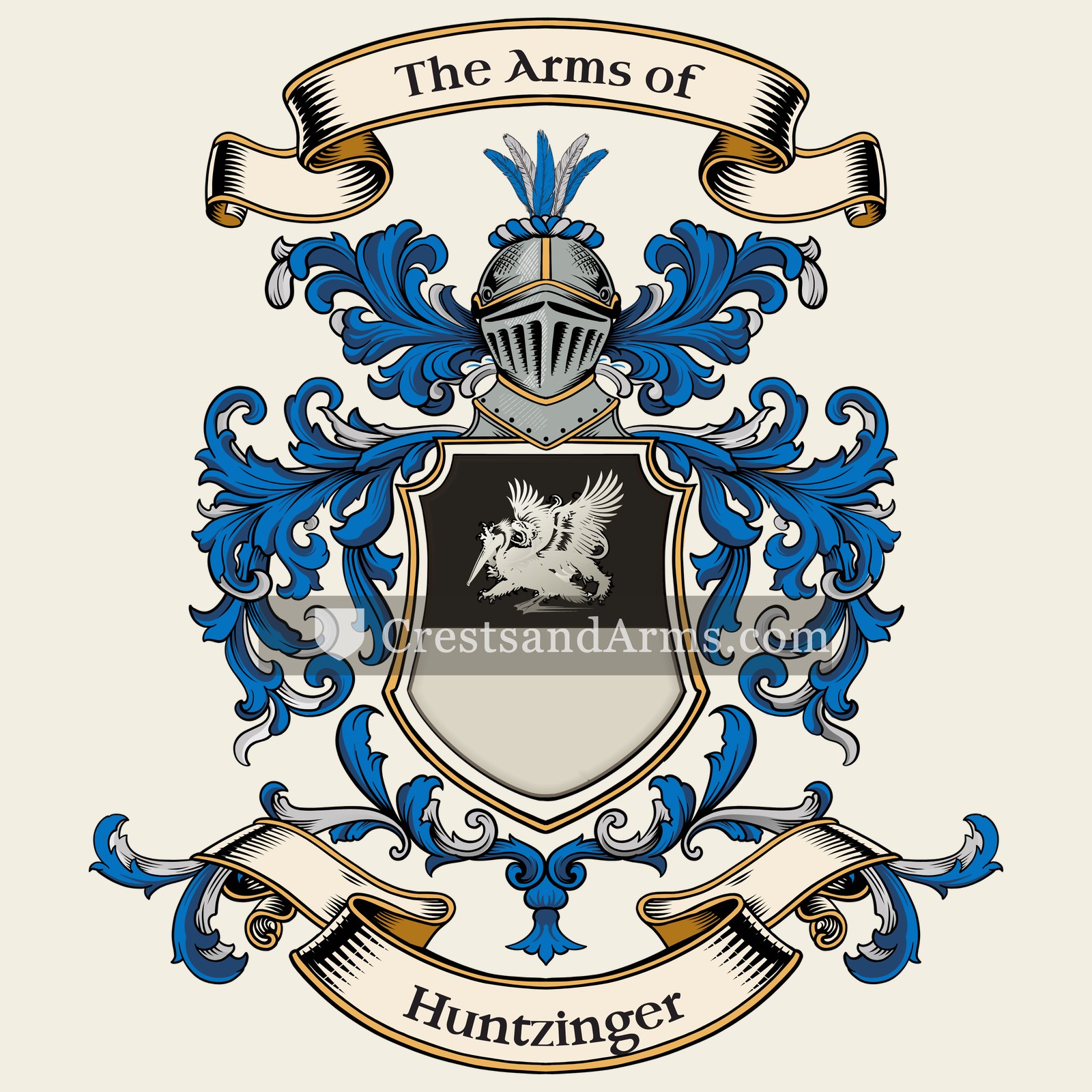 The Huntzinger coat of arms, drawn from the recorded blazon