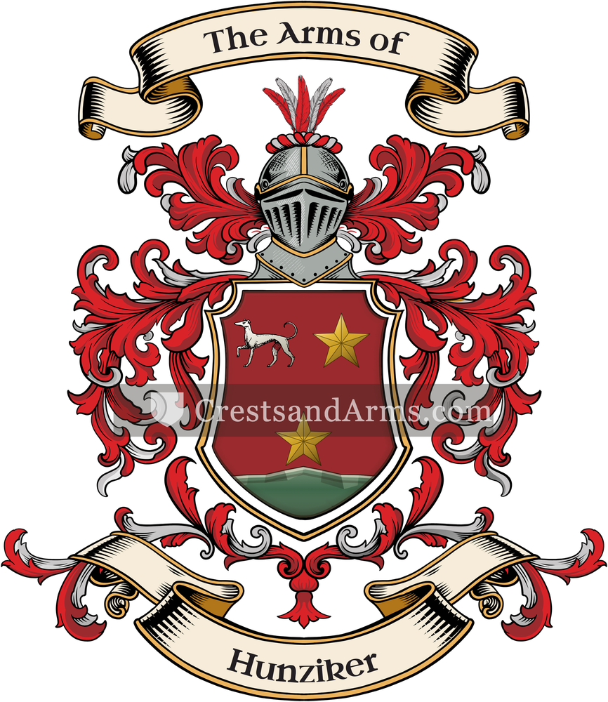 The Hunziker coat of arms, drawn from the recorded blazon