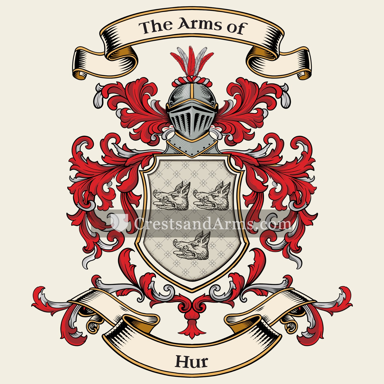 The Hur coat of arms, drawn from the recorded blazon